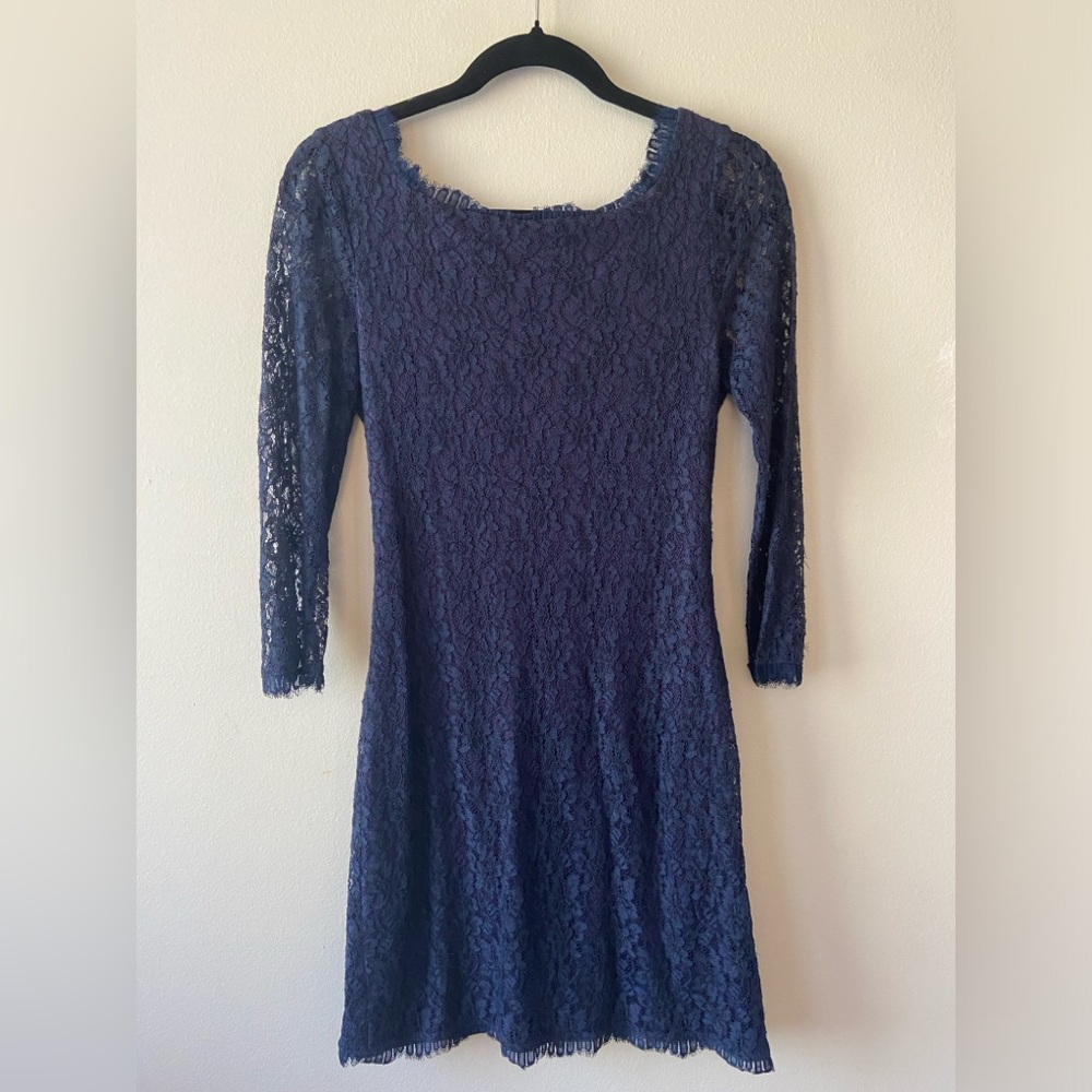 Diane Von Furstenberg Zarita Navy Lace Mini Dress Size US 8